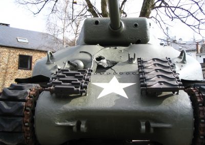 The battered front of the Sherman